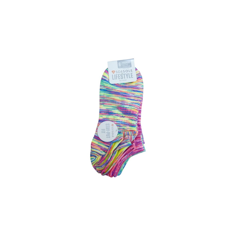 SofSole No Show Socks Womens Medium Multicolor New 6 Pair Pack Space Dye Marled